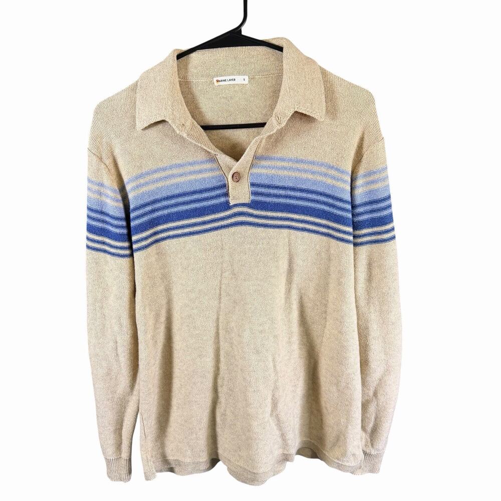 Marine Layer Elias Polo Sweater Mens Wool Blend Cream S Preppy Prep Coastal City